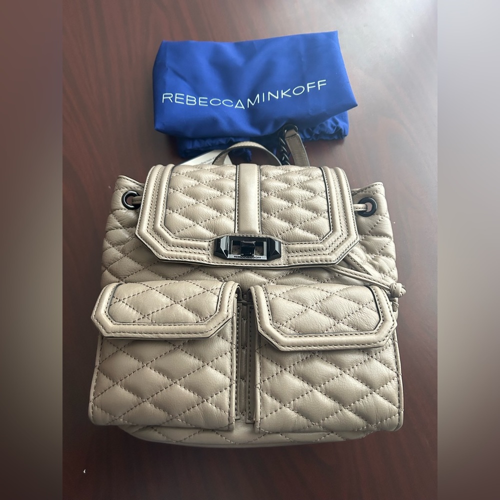 NWT Rebecca Minkoff Love Backpack light tan with black hardware